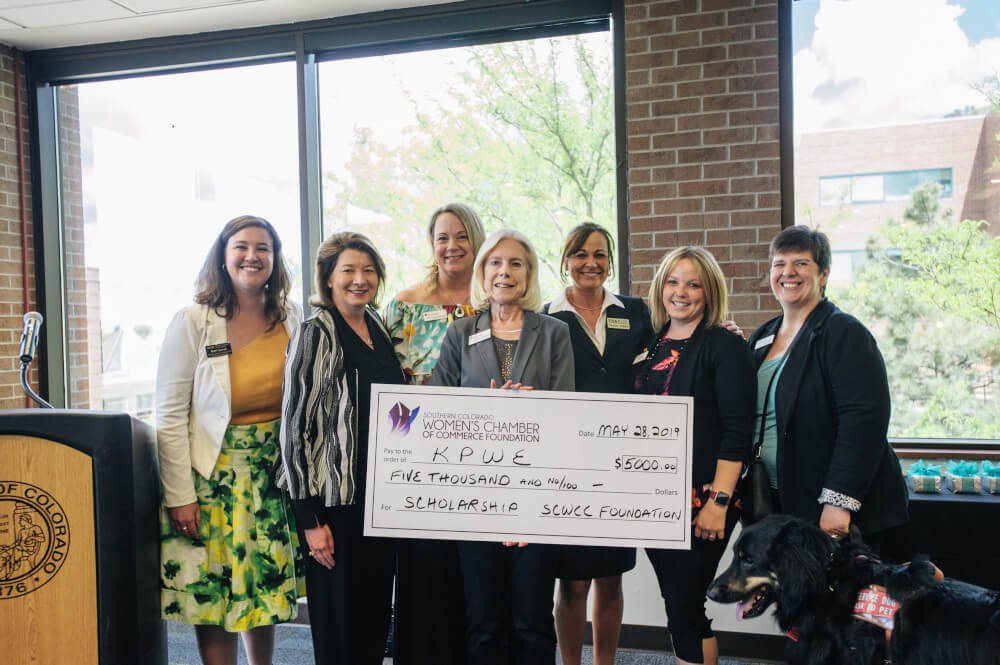 At the 2019 KPWE Unstoppable Women's Luncheon, the SCWCC Foundation presented a $5000 check to the Karen Possehl Women's Endowment at UCCS.  